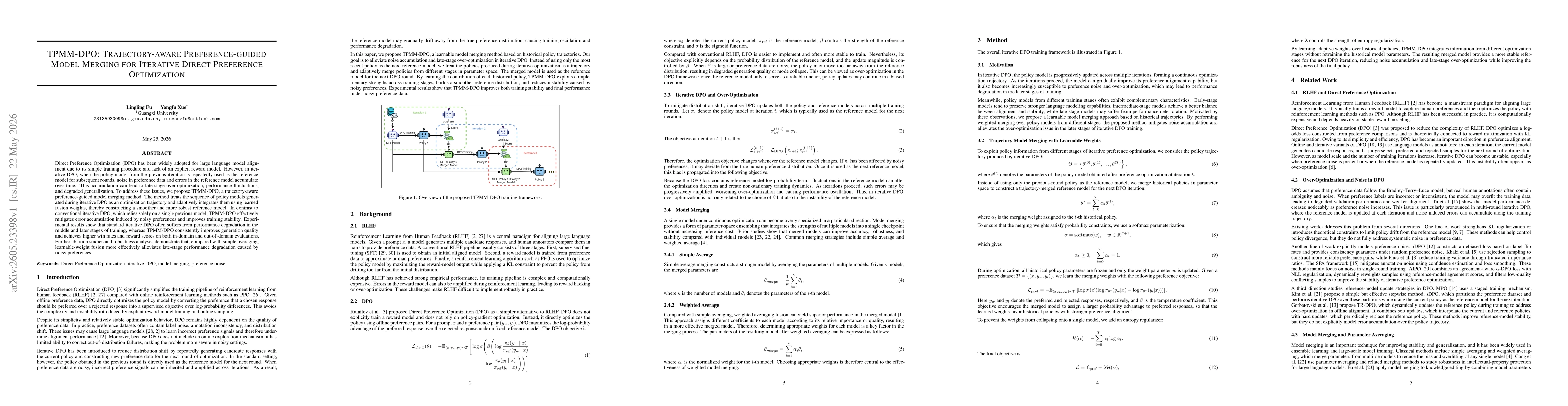 Thumbnail for TPMM-DPO: Trajectory-aware Preference-guided Model Merging for Iterative Direct Preference Optimization