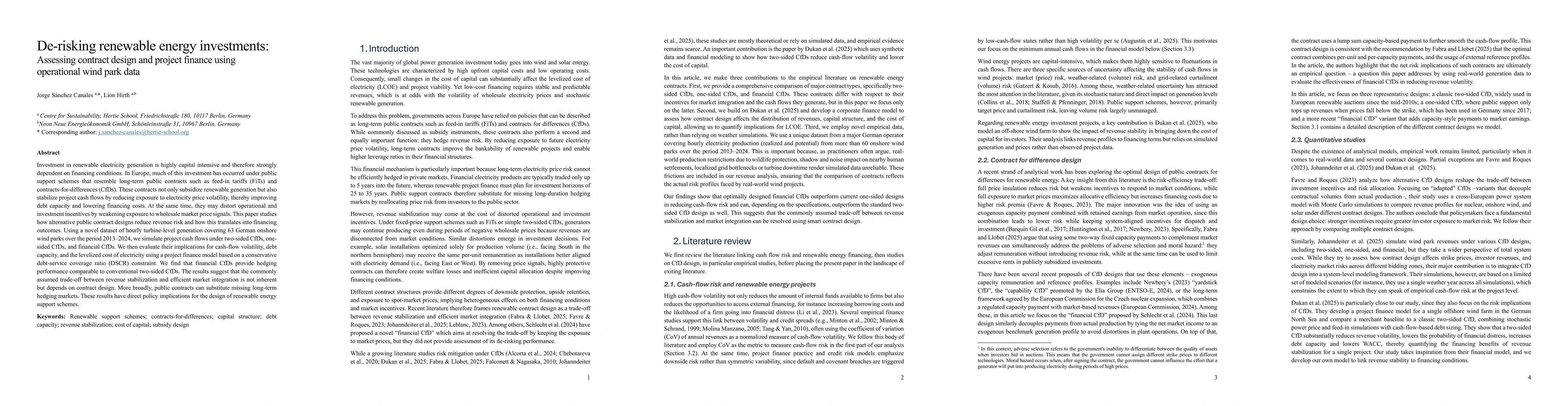 Thumbnail for De-risking renewable energy investments: Assessing contract design and project finance using operational wind park data