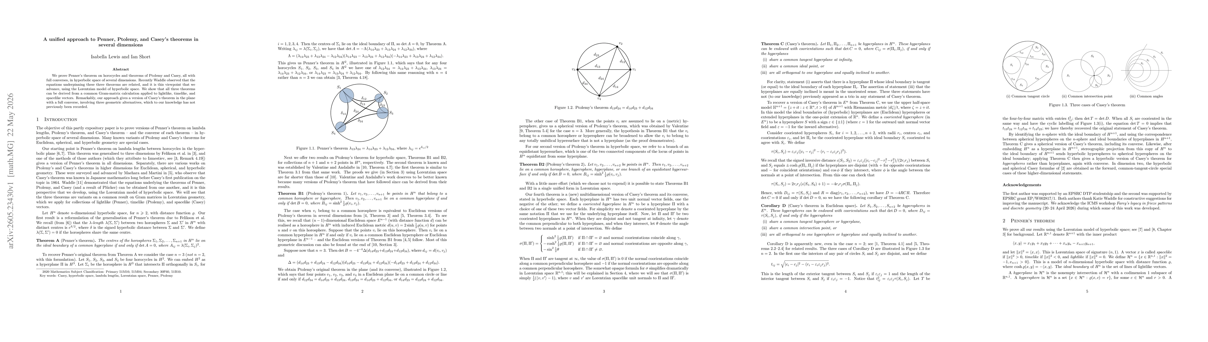 Thumbnail for A unified approach to Penner, Ptolemy, and Casey's theorems in several dimensions