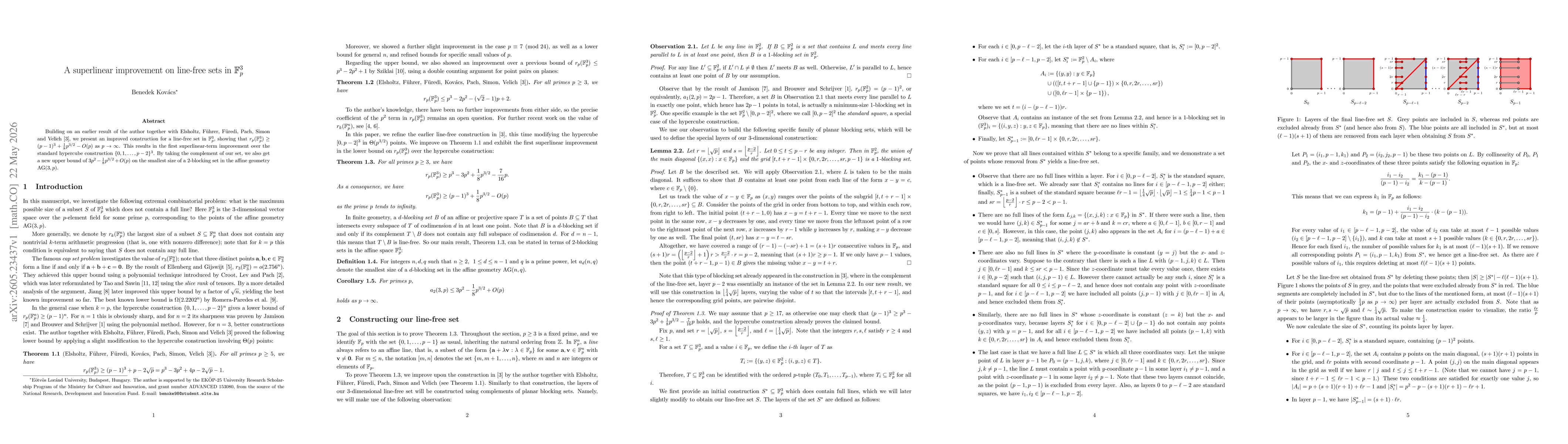 Thumbnail for A superlinear improvement on line-free sets in $\mathbb{F}_p^3$