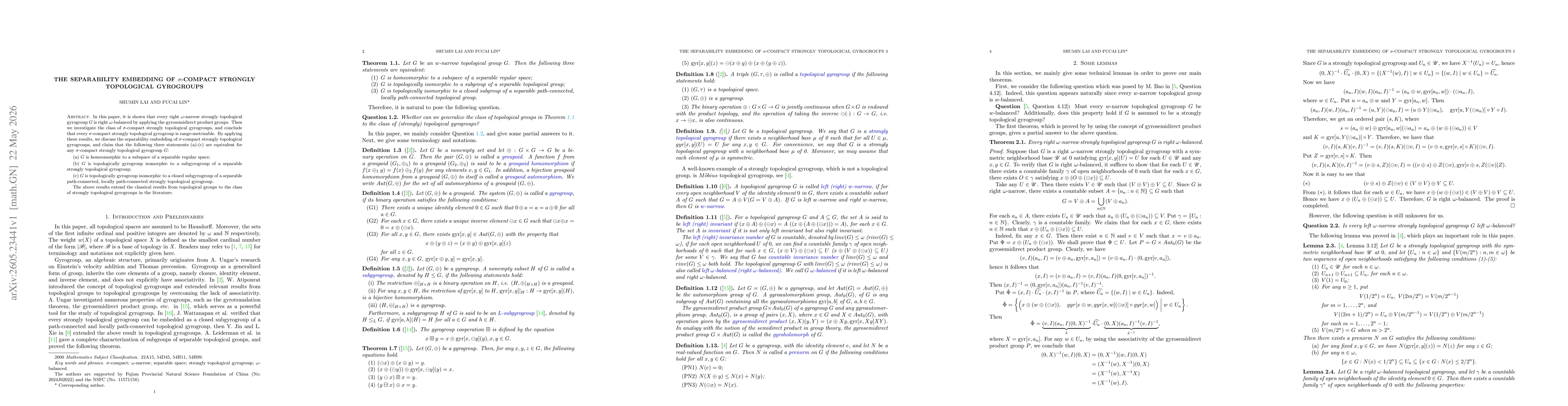 Thumbnail for The separability embedding of $σ$-compact strongly topological gyrogroups