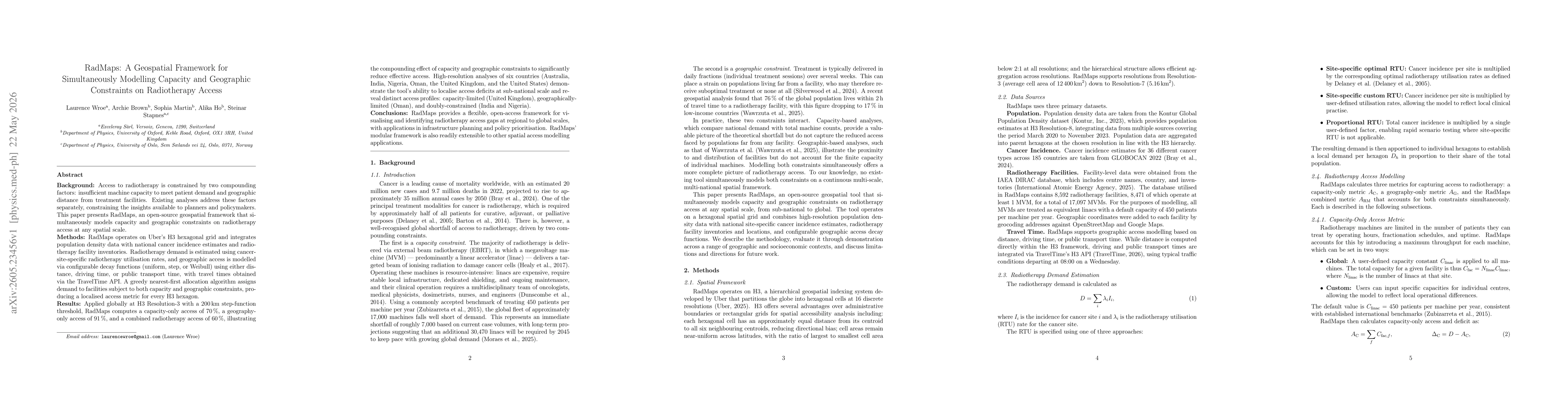 Thumbnail for RadMaps: A Geospatial Framework for Simultaneously Modelling Capacity and Geographic Constraints on Radiotherapy Access