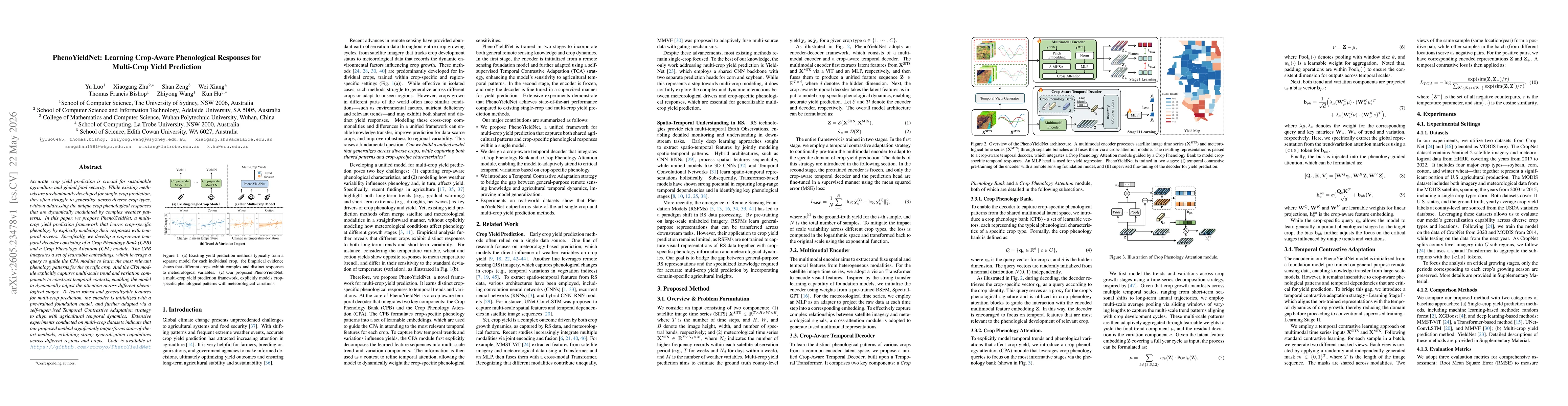 Thumbnail for PhenoYieldNet: Learning Crop-Aware Phenological Responses for Multi-Crop Yield Prediction