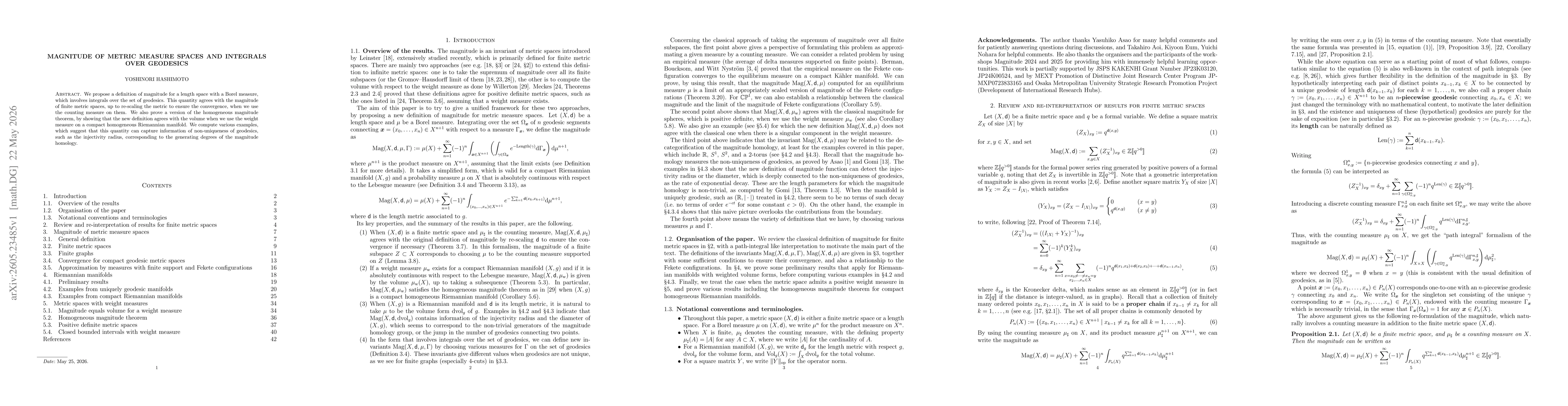 Thumbnail for Magnitude of metric measure spaces and integrals over geodesics