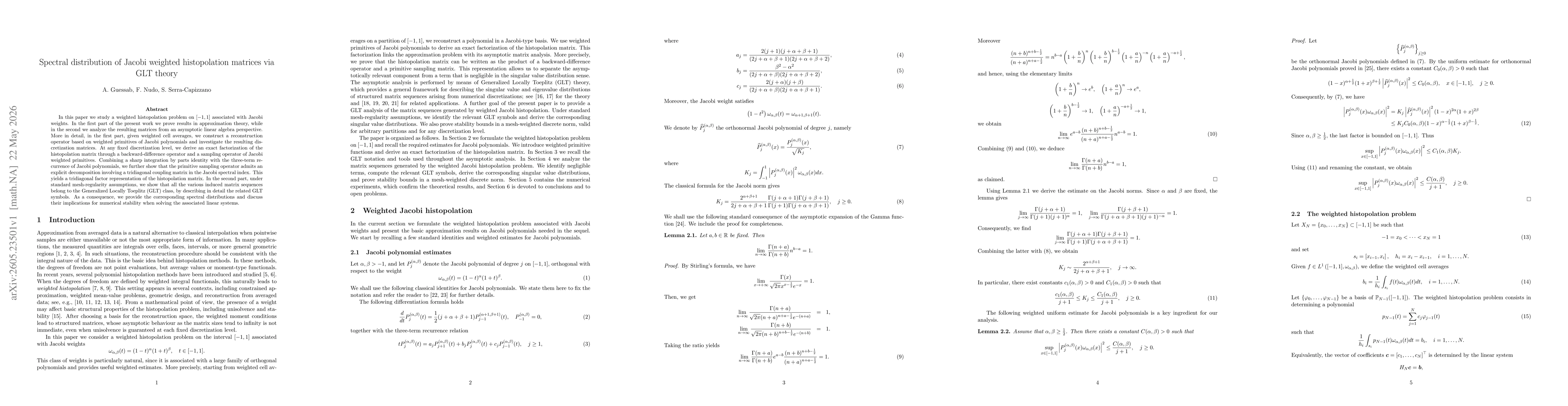 Thumbnail for Spectral distribution of Jacobi weighted histopolation matrices via GLT theory