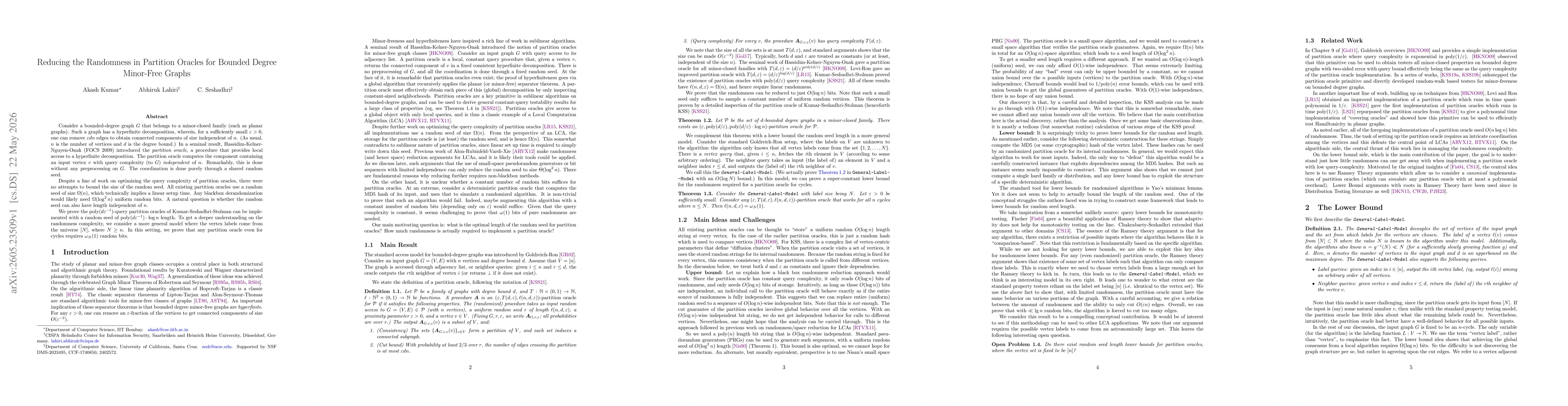 Thumbnail for Reducing the Randomness in Partition Oracles for Bounded Degree Minor-Free Graphs