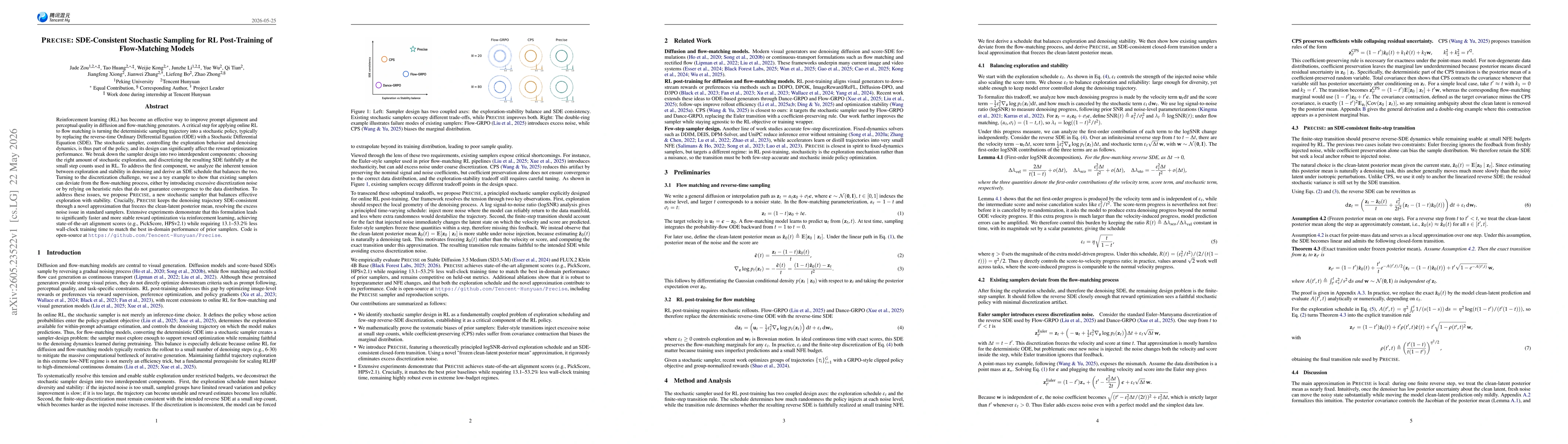 Thumbnail for Precise: SDE-Consistent Stochastic Sampling for RL Post-Training of Flow-Matching Models