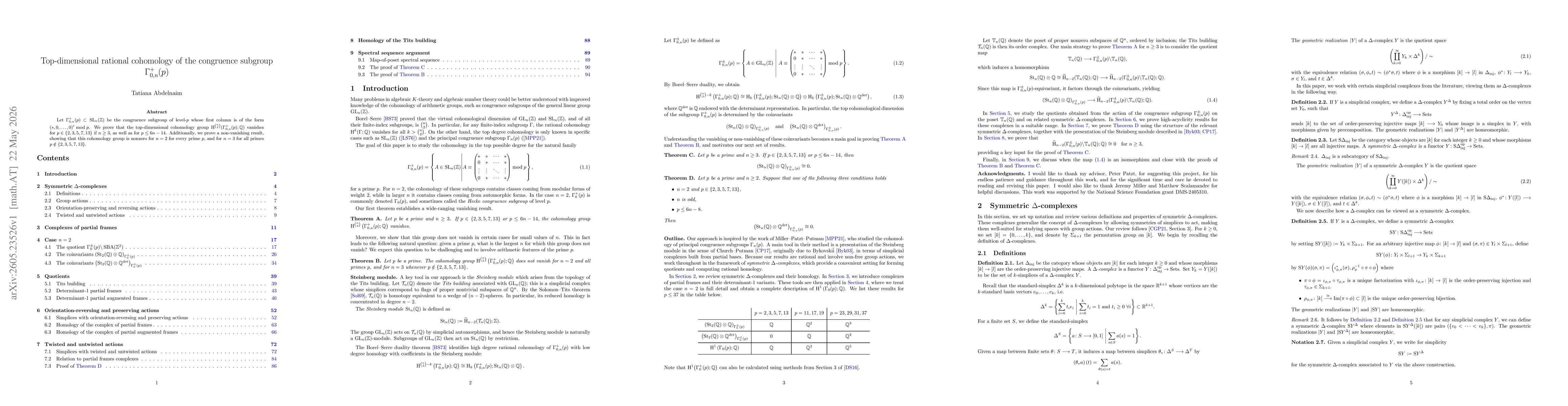 Thumbnail for Top-dimensional rational cohomology of the congruence subgroup $Γ_{0,n}^+(p)$