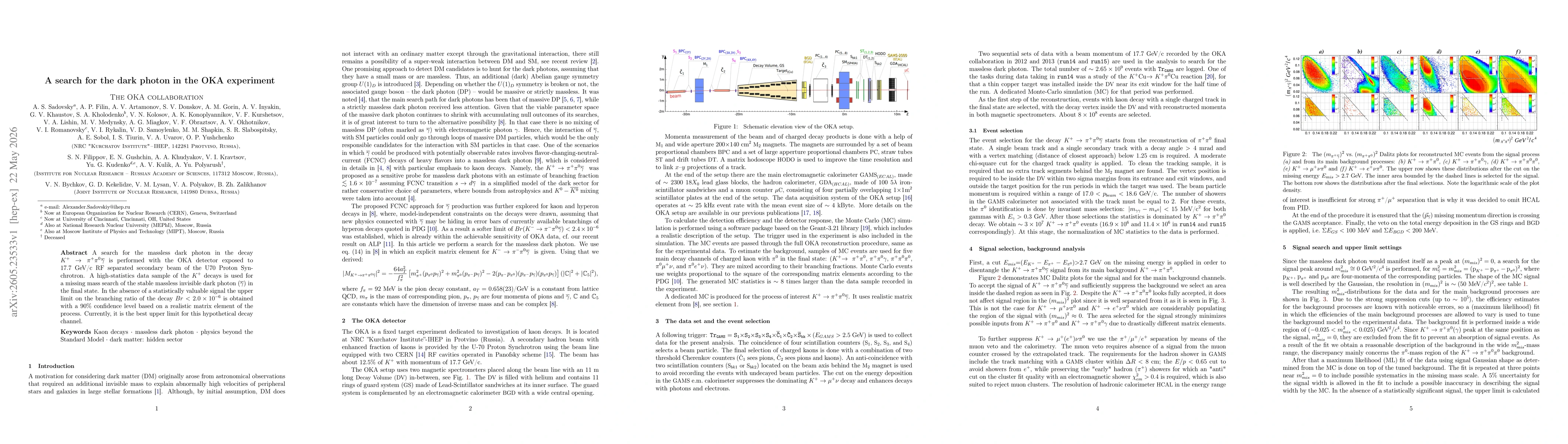 Thumbnail for A search for the dark photon in the OKA experiment