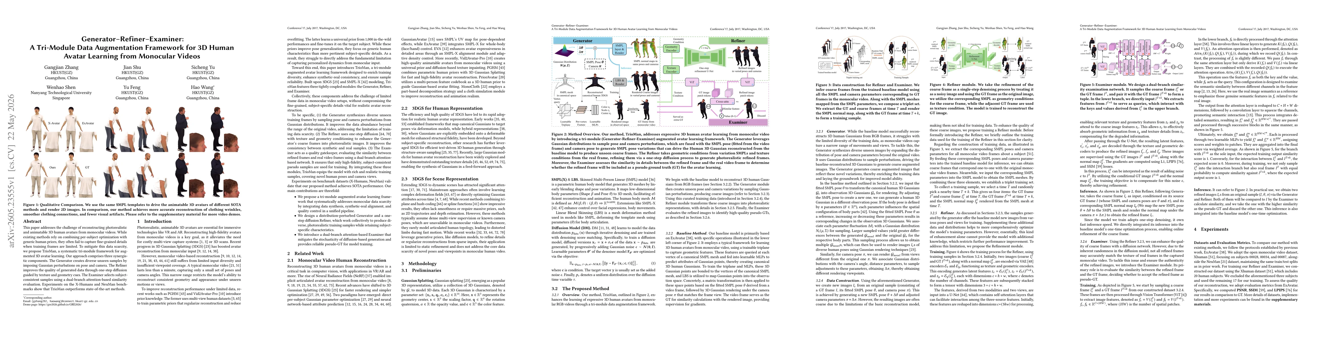 Thumbnail for Generator-Refiner-Examiner: A Tri-Module Data Augmentation Framework for 3D Human Avatar Learning from Monocular Videos