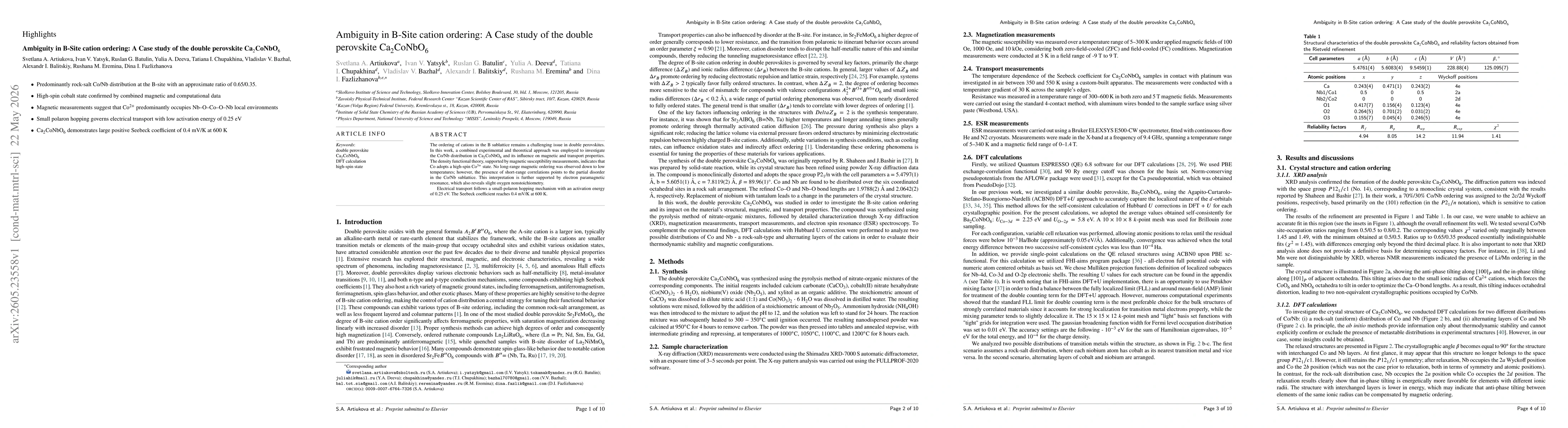 Thumbnail for Ambiguity in B-Site cation ordering: A Case study of the double perovskite Ca$_2$CoNbO$_6$
