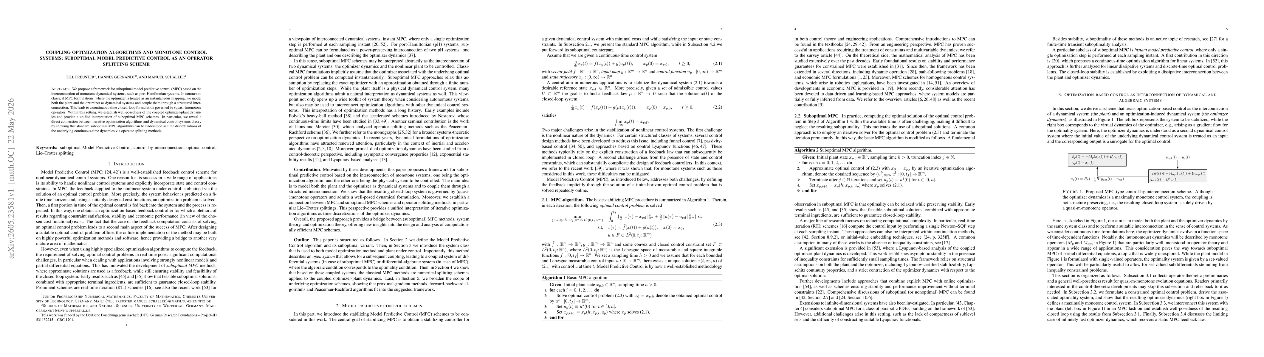 Thumbnail for Coupling optimization algorithms and monotone control systems: Suboptimal model predictive control as an operator splitting scheme