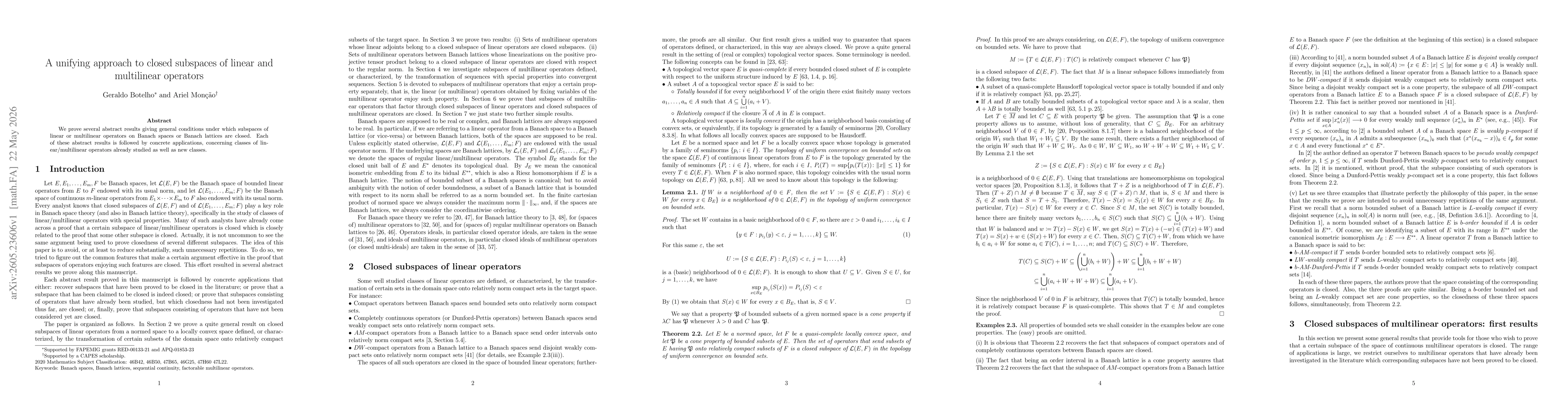 Thumbnail for A unifying approach to closed subspaces of linear and multilinear operators