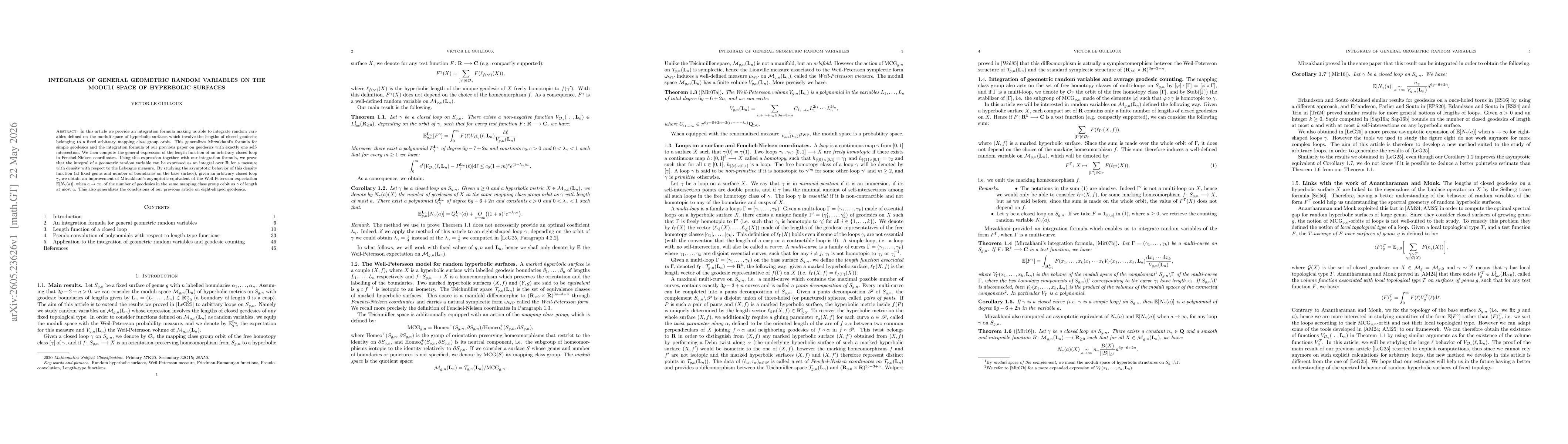 Thumbnail for Integrals of general geometric random variables on the moduli space of hyperbolic surfaces