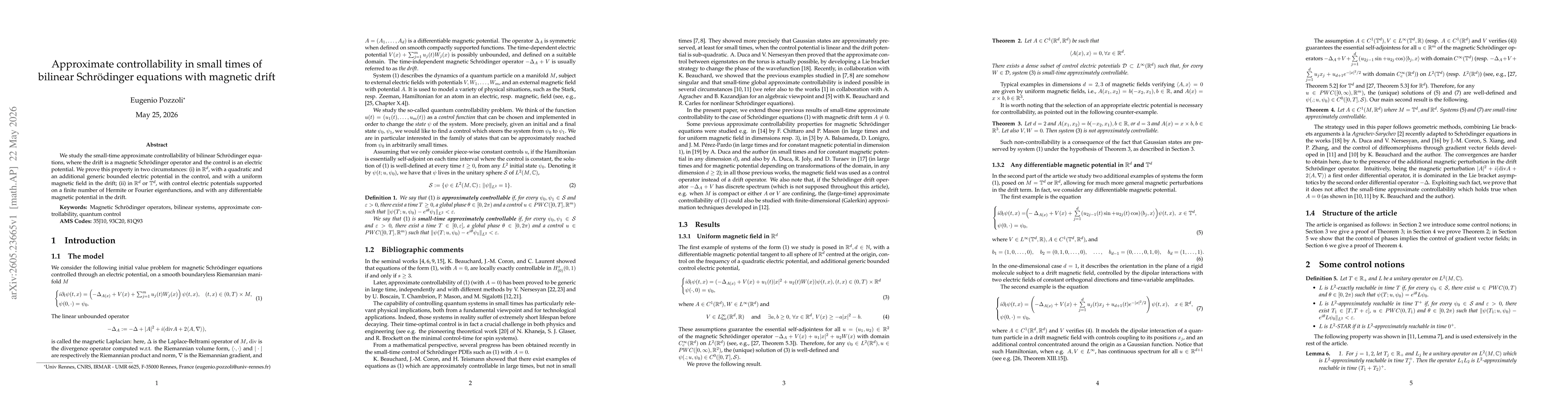 Thumbnail for Approximate controllability in small times of bilinear Schr{ö}dinger equations with magnetic drift