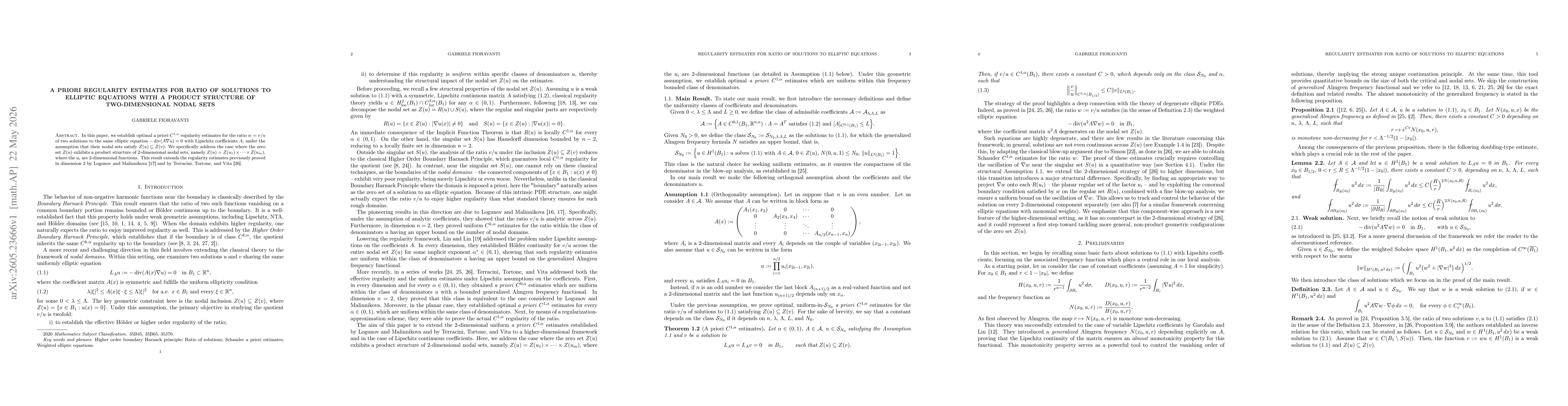 Thumbnail for A Priori Regularity Estimates for Ratio of Solutions to Elliptic Equations with a Product Structure of Two-Dimensional Nodal Sets