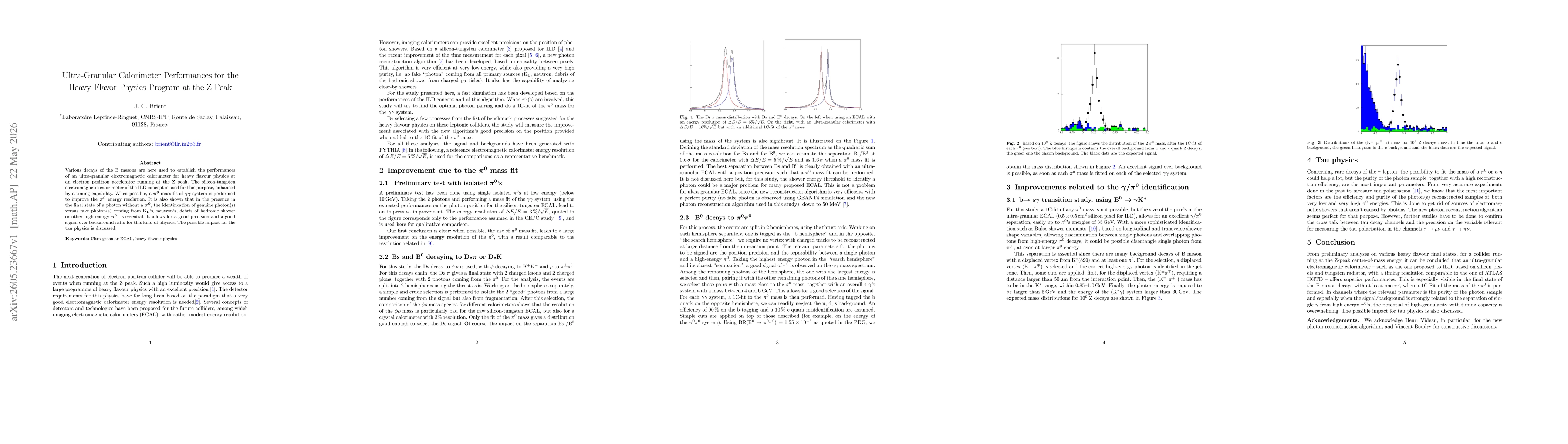 Thumbnail for Ultra-Granular Calorimeter Performances for the Heavy Flavor Physics Program at the Z Peak