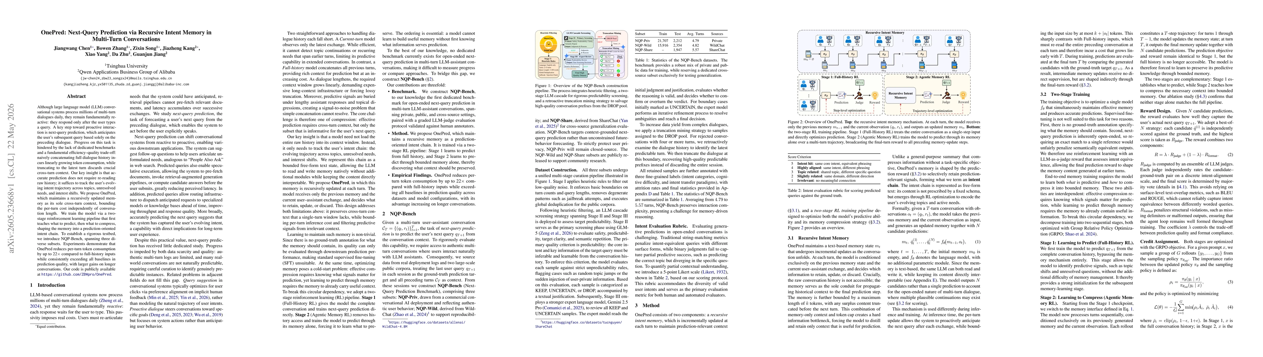 Thumbnail for OnePred: Next-Query Prediction via Recursive Intent Memory in Multi-Turn Conversations