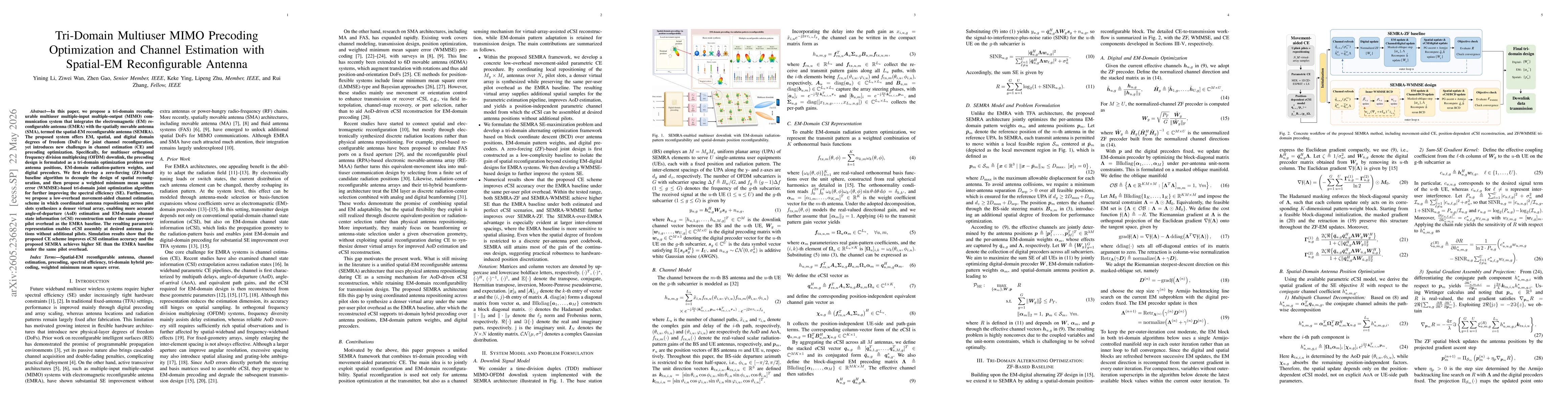 Thumbnail for Tri-Domain Multiuser MIMO Precoding Optimization and Channel Estimation with Spatial-EM Reconfigurable Antenna