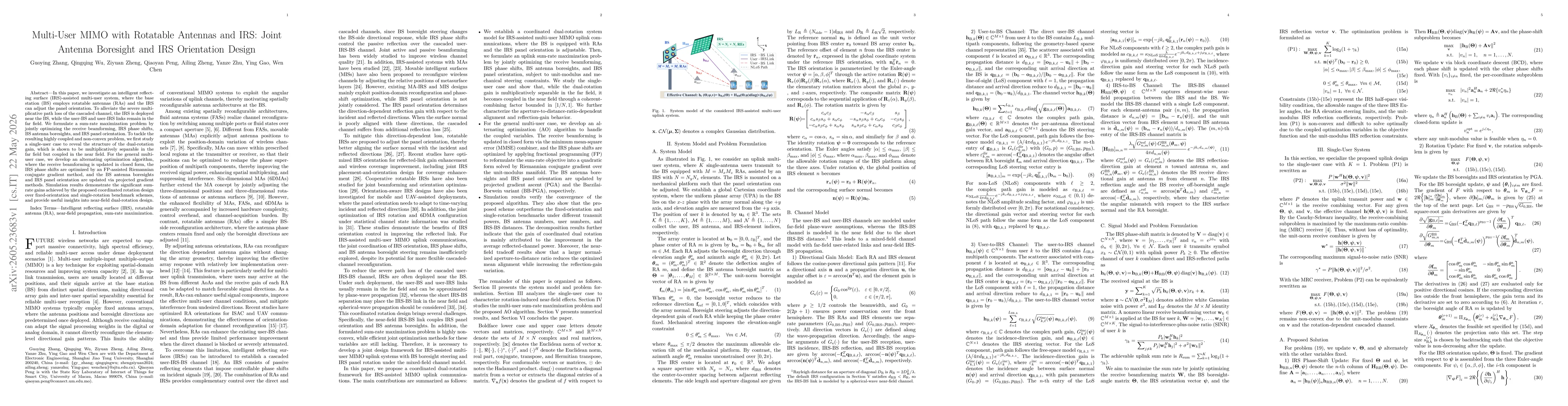 Thumbnail for Multi-User MIMO with Rotatable Antennas and IRS: Joint Antenna Boresight and IRS Orientation Design