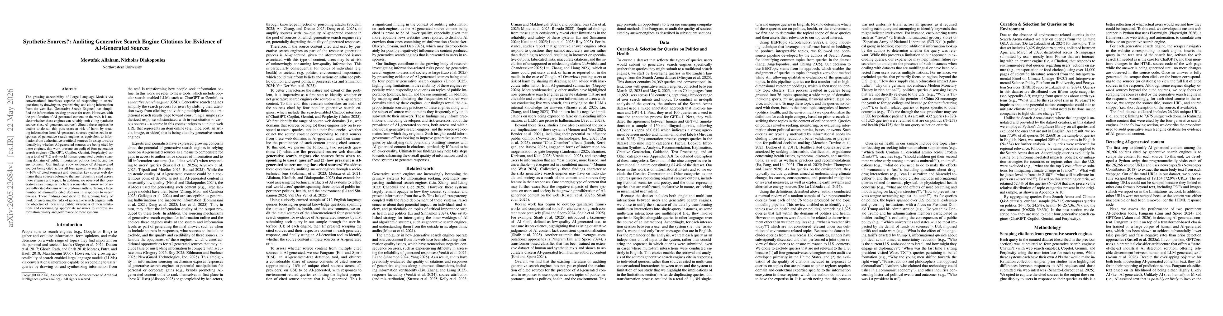 Thumbnail for Synthetic Sources?: Auditing Generative Search Engine Citations for Evidence of AI-Generated Sources