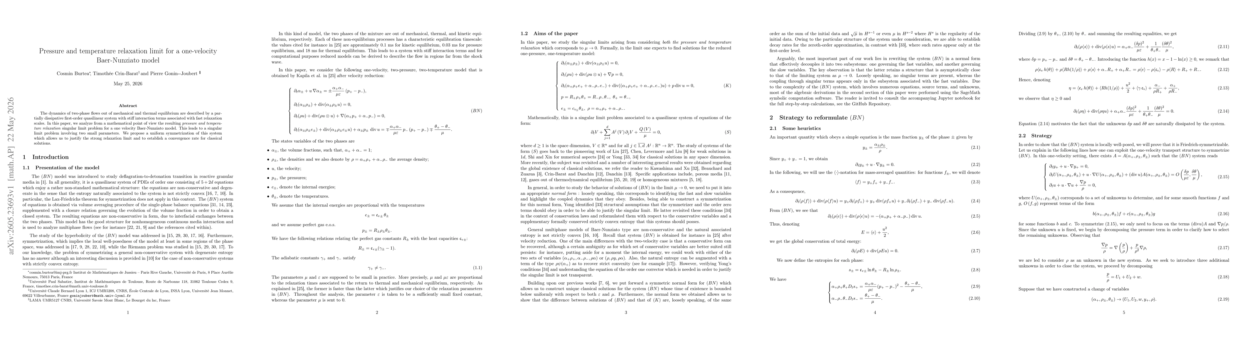 Thumbnail for Pressure and temperature relaxation limit for a one-velocity Baer-Nunziato model
