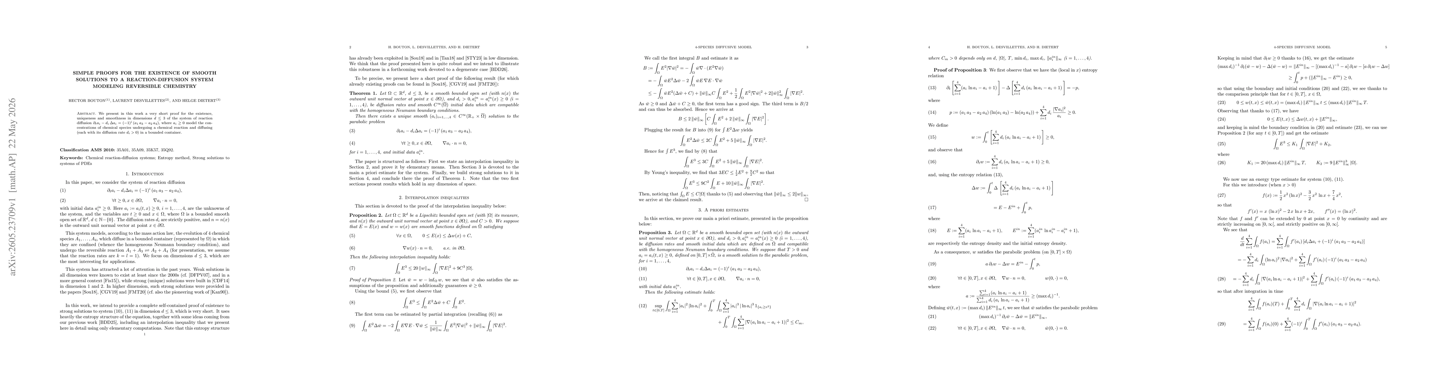 Thumbnail for Simple proofs for the existence of smooth solutions to a reaction-diffusion system modeling reversible chemistry