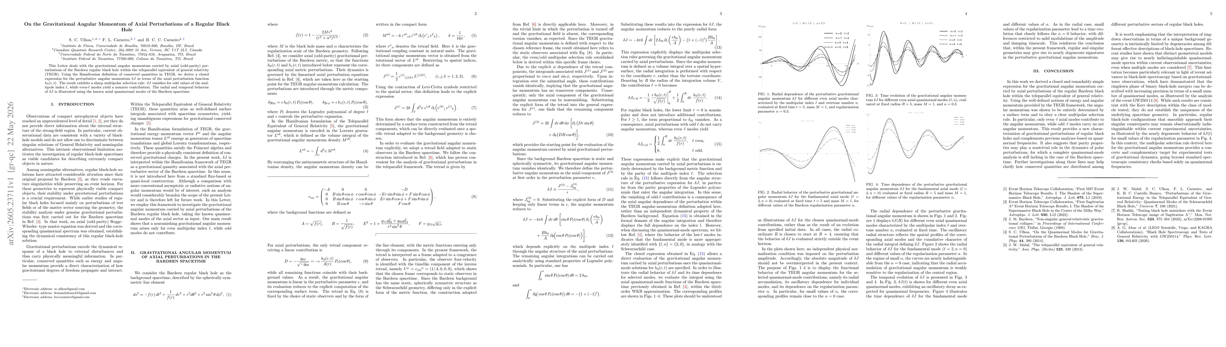 Thumbnail for On the Gravitational Angular Momentum of Axial Perturbations of a Regular Black Hole