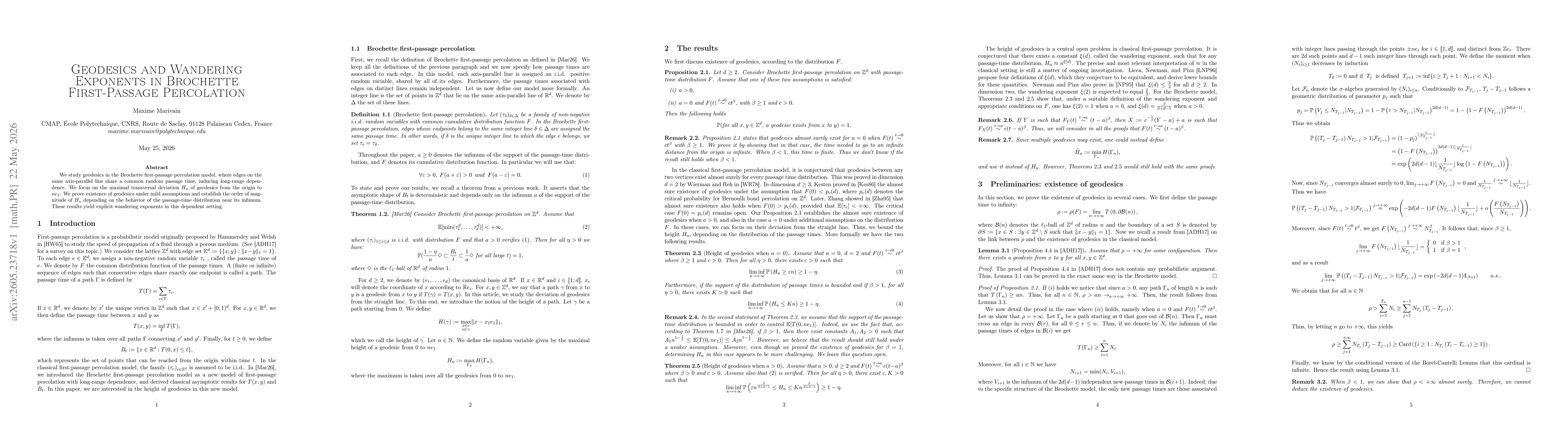 Thumbnail for Geodesics and Wandering Exponents in Brochette First-Passage Percolation