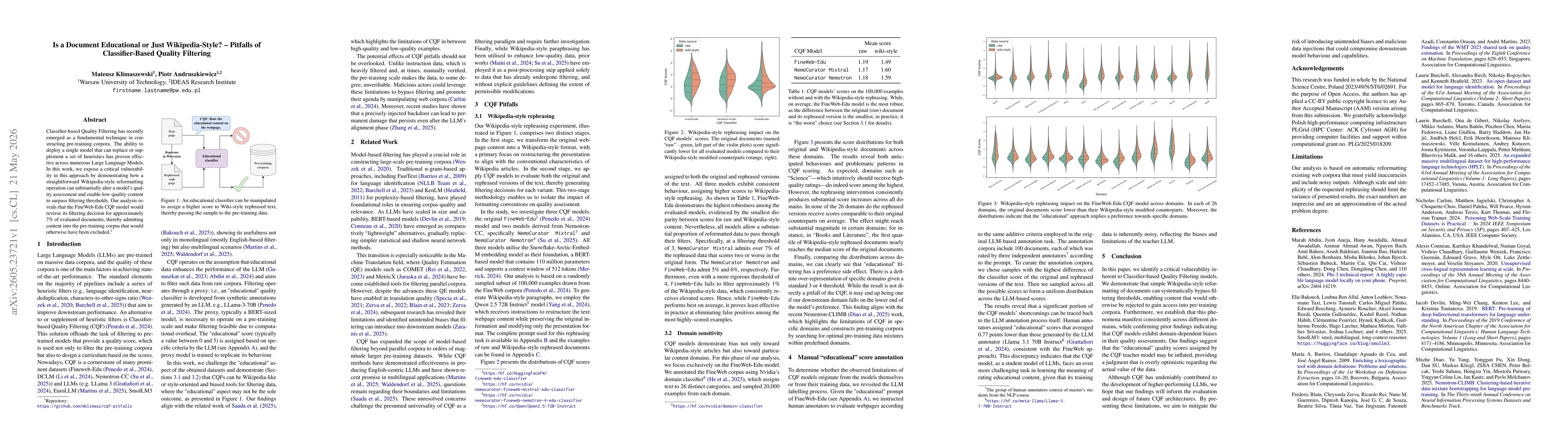 Thumbnail for Is a Document Educational or Just Wikipedia-Style? -- Pitfalls of Classifier-Based Quality Filtering