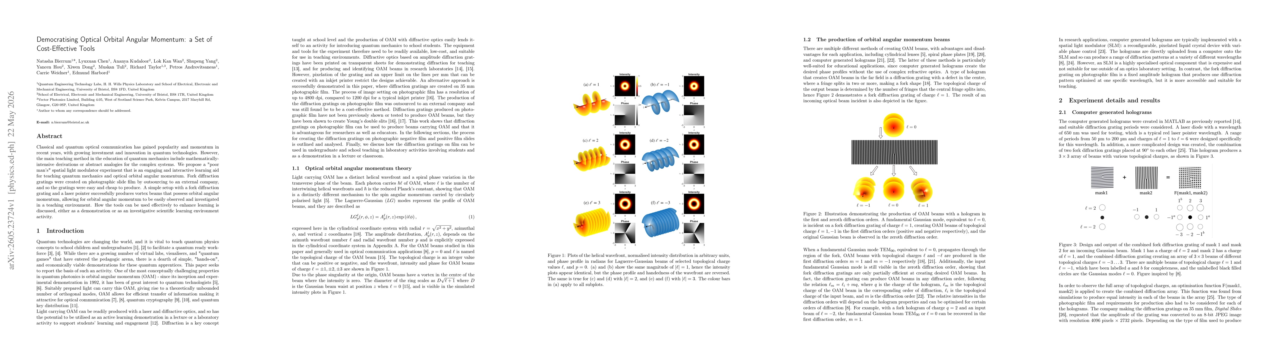 Thumbnail for Democratising Optical Orbital Angular Momentum: a Set of Cost-Effective Tools