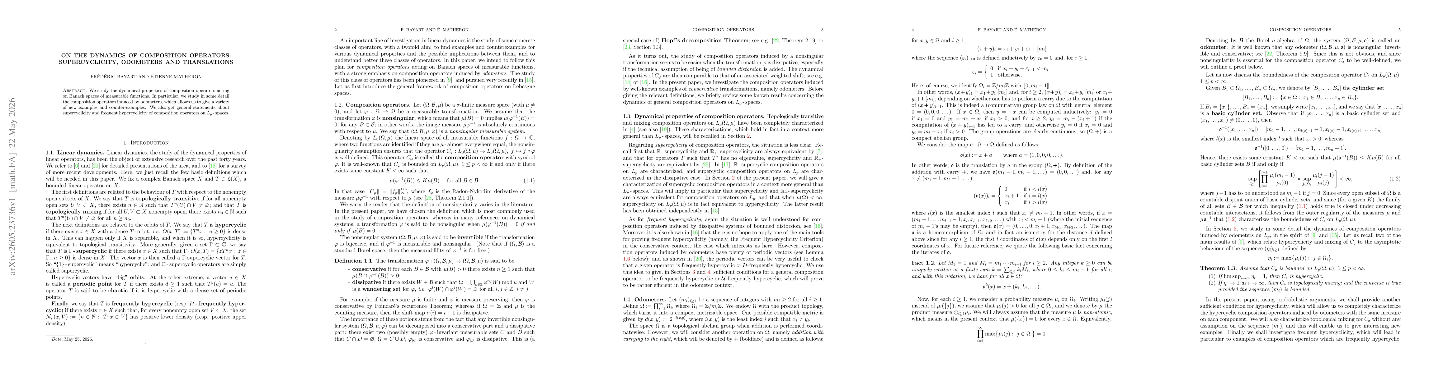 Thumbnail for On the dynamics of composition operators: supercyclicity, odometers and translations