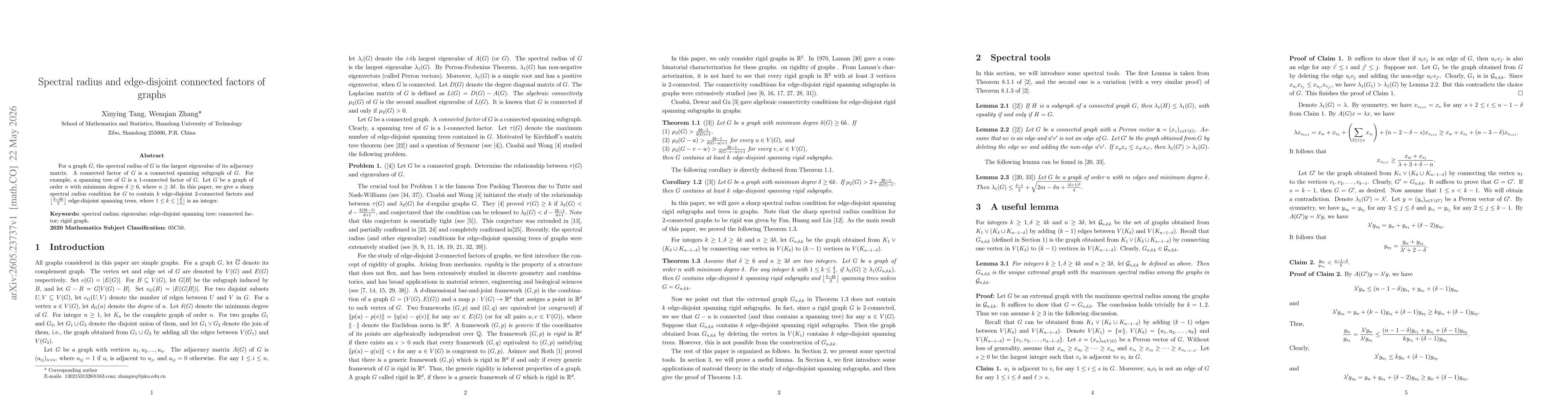 Thumbnail for Spectral radius and edge-disjoint connected factors of graphs