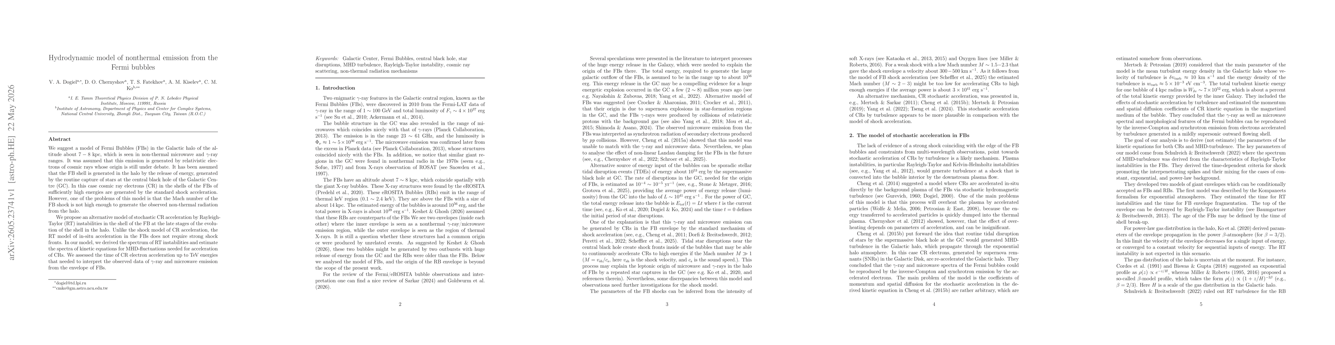 Thumbnail for Hydrodynamic model of nonthermal emission from the Fermi bubbles