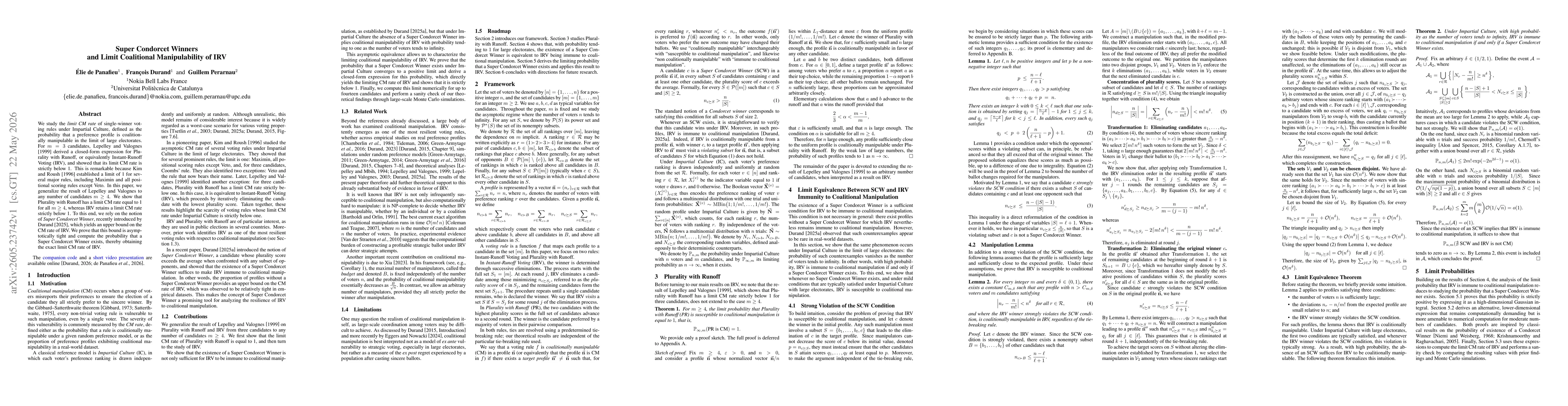 Thumbnail for Super Condorcet Winners and Limit Coalitional Manipulability of IRV