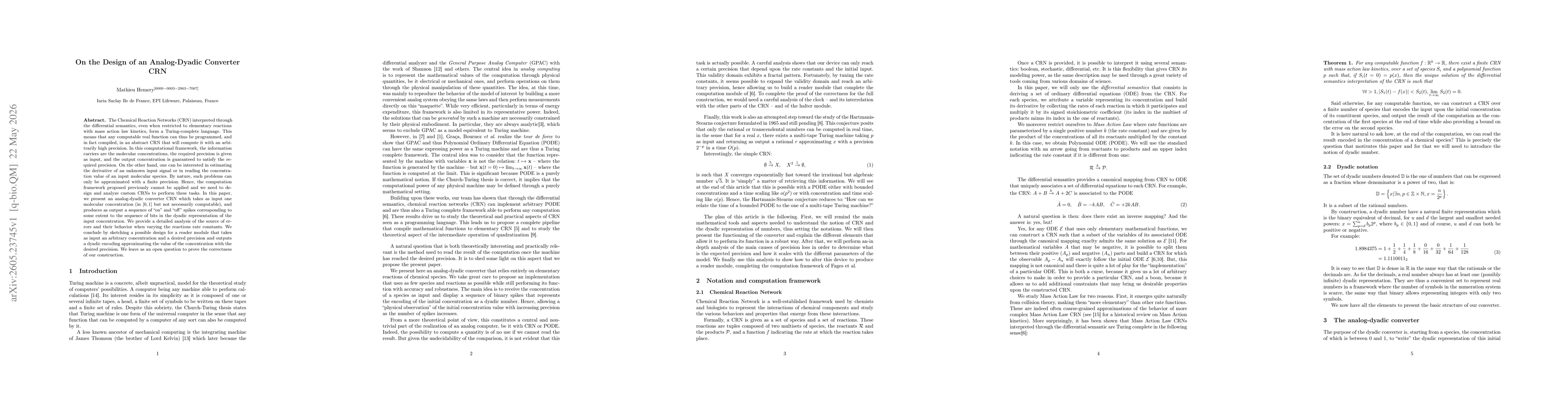 Thumbnail for On the Design of an Analog-Dyadic Converter CRN