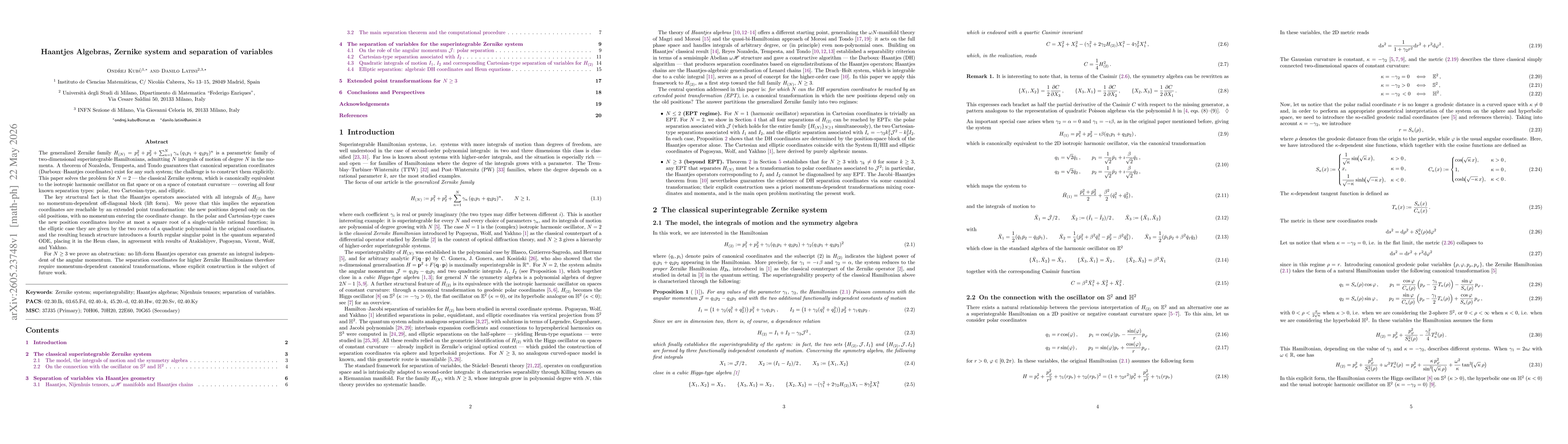 Thumbnail for Haantjes algebras, Zernike system and separation of variables