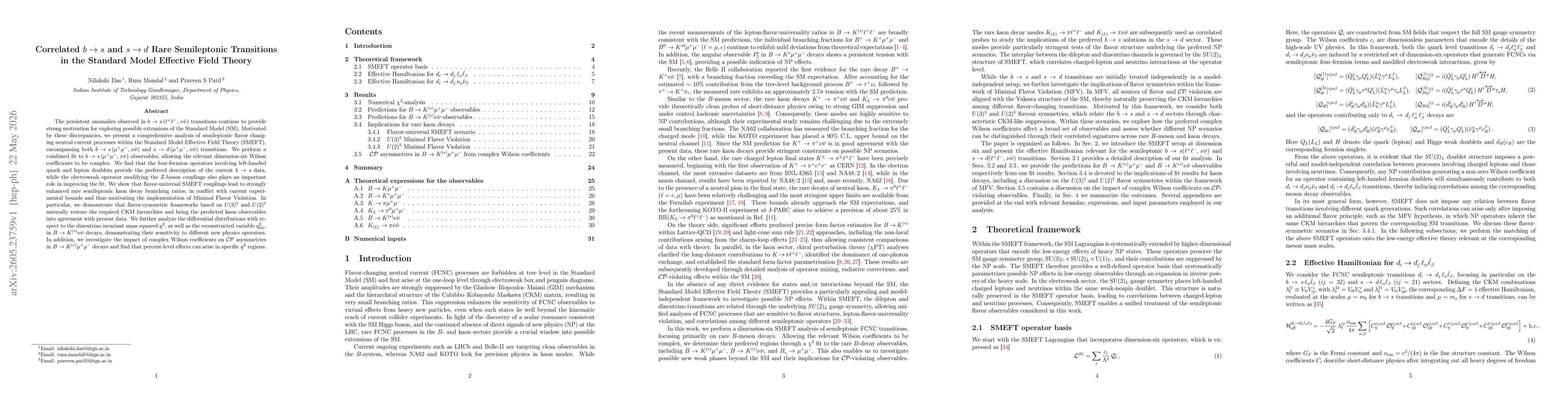 Thumbnail for Correlated $b \to s$ and $s \to d$ Rare Semileptonic Transitions in the Standard Model Effective Field Theory