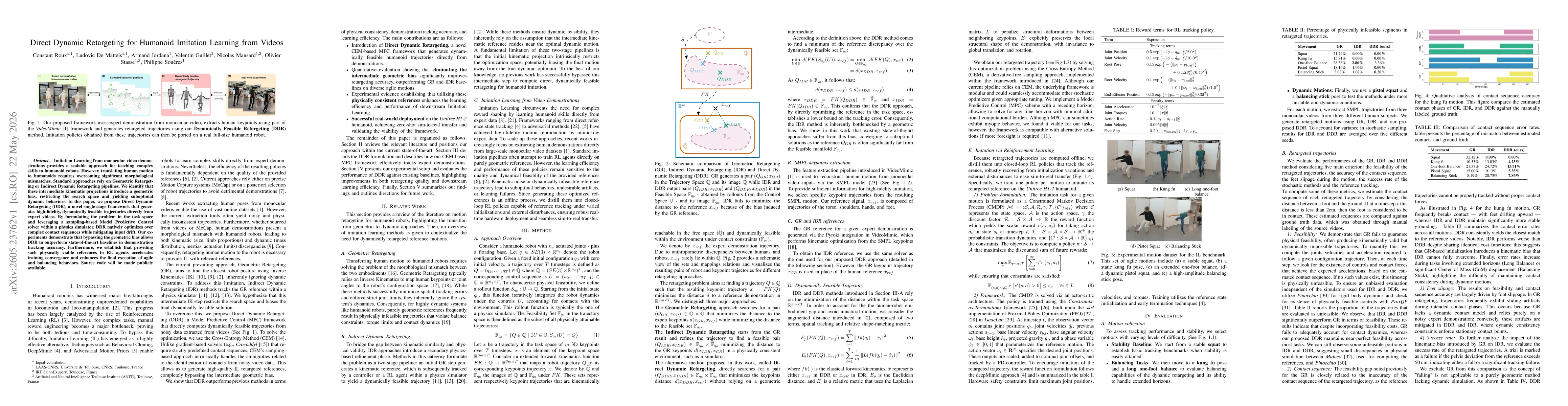 Thumbnail for Direct Dynamic Retargeting for Humanoid Imitation Learning from Videos