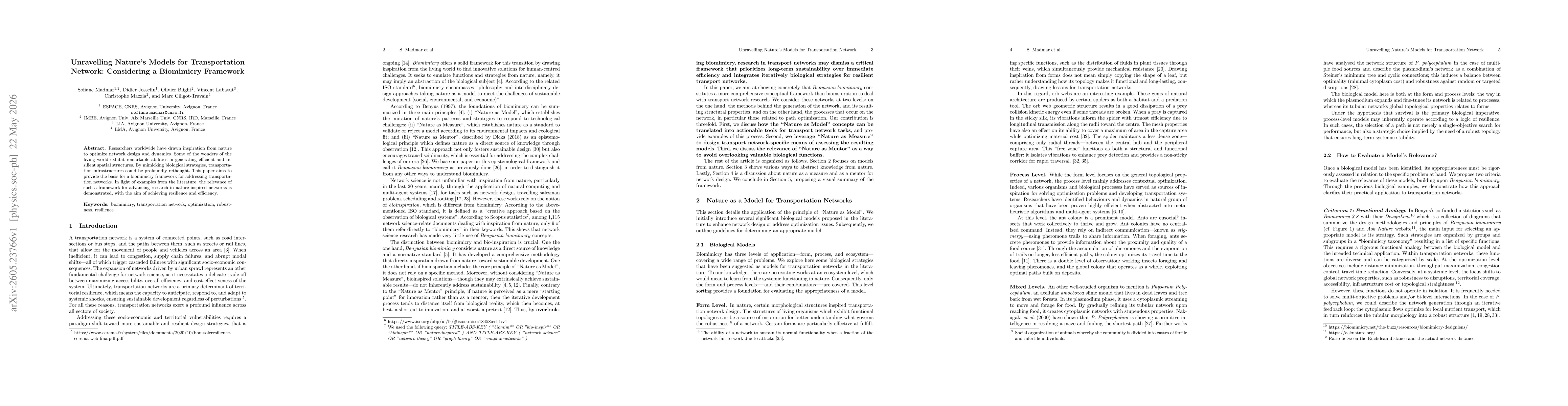 Thumbnail for Unravelling Nature's Models for Transportation Network: Considering a Biomimicry Framework