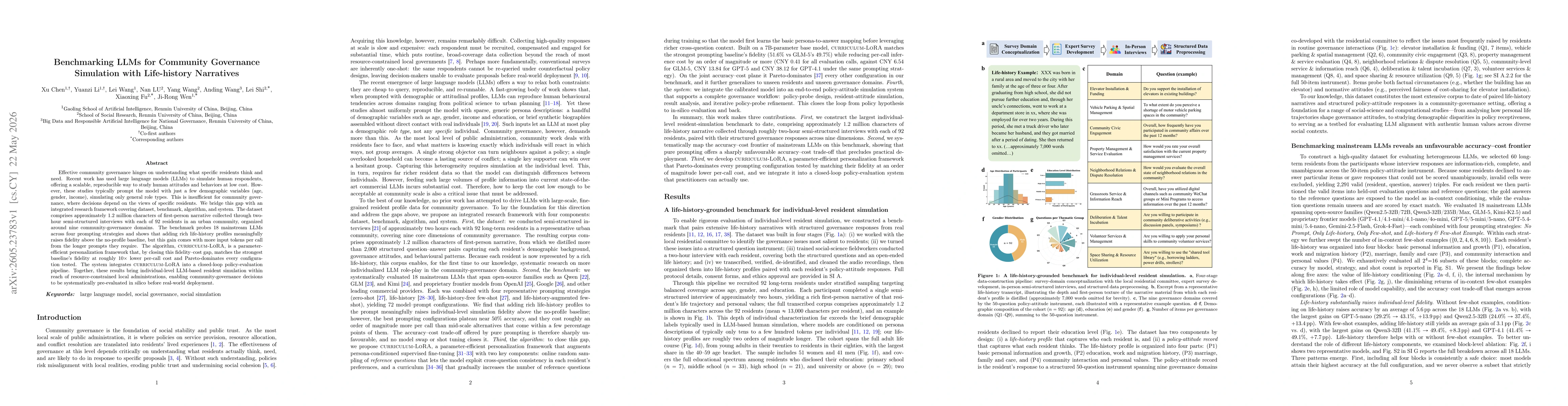 Thumbnail for Benchmarking LLMs for Community Governance Simulation with Life-history Narratives