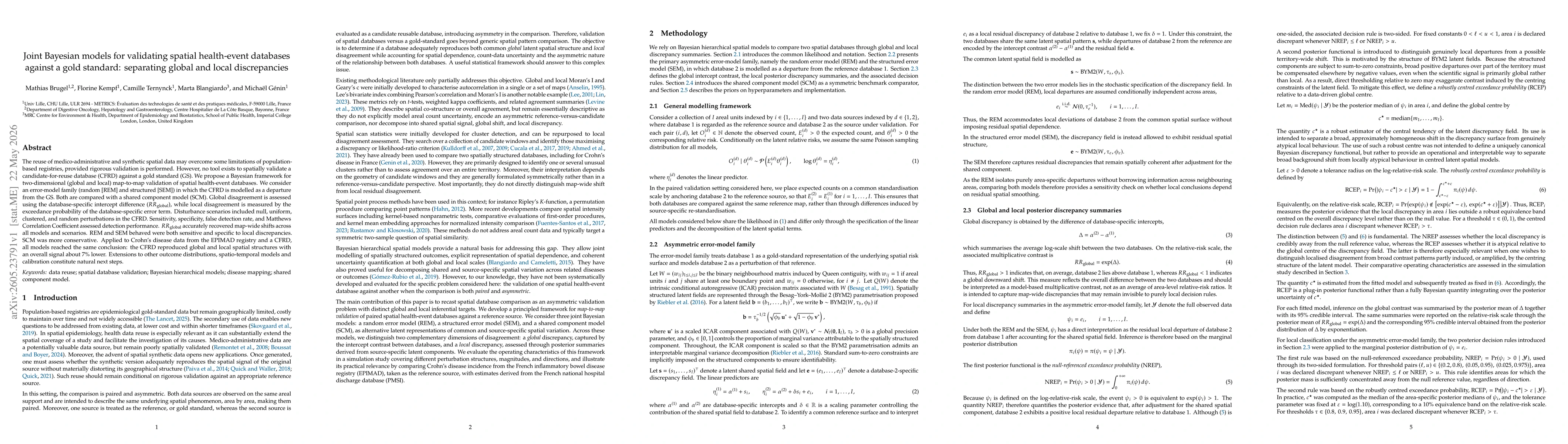 Thumbnail for Joint Bayesian models for validating spatial health-event databases against a gold standard: separating global and local discrepancies