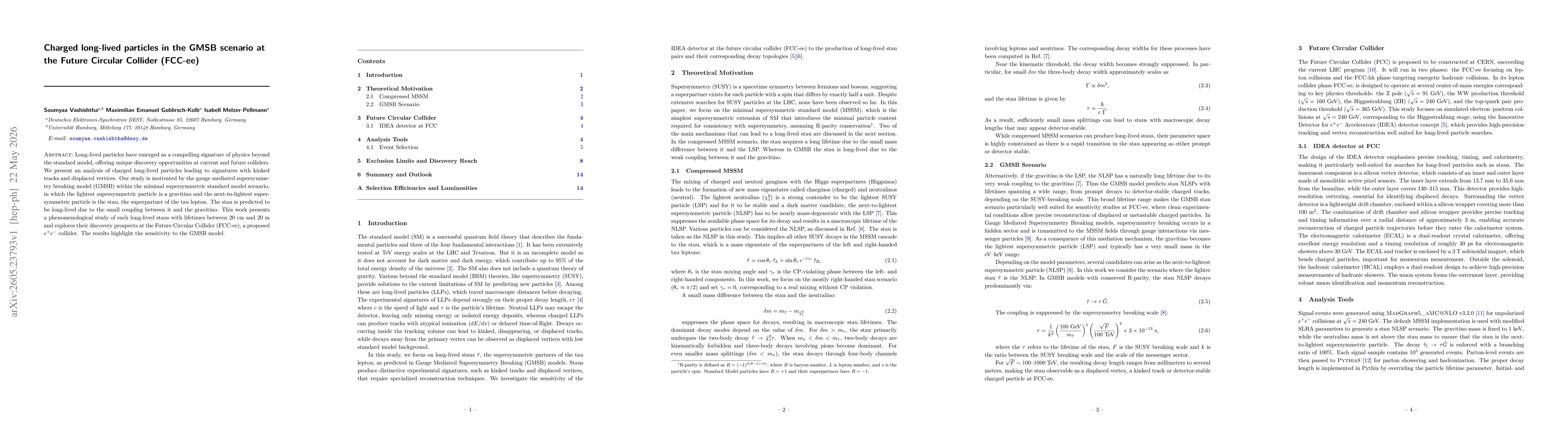Thumbnail for Charged long-lived particles in the GMSB scenario at the Future Circular Collider (FCC-ee)