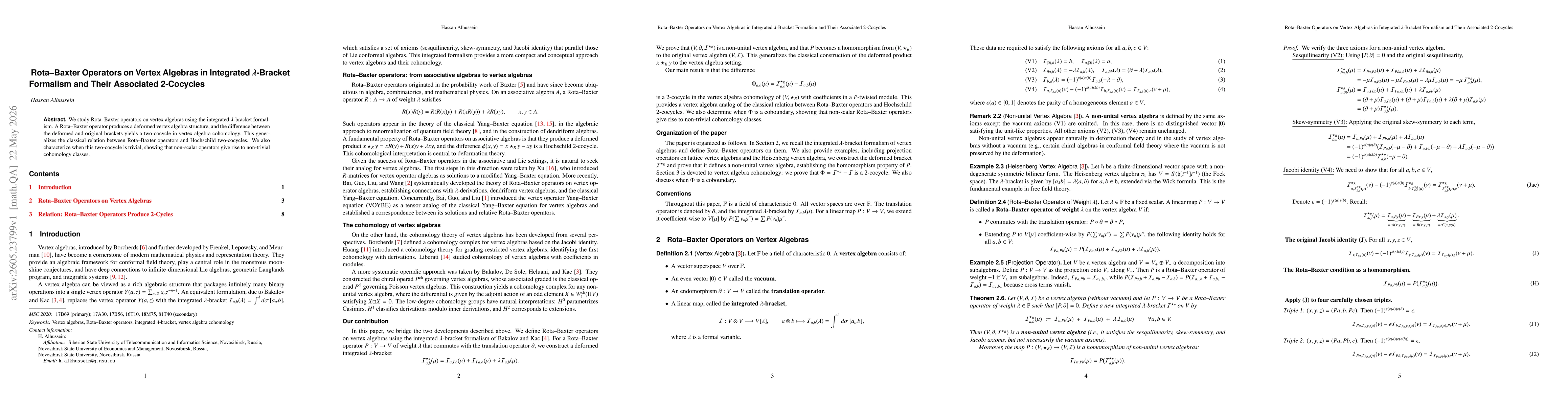 Thumbnail for Rota--Baxter operators on vertex algebras in integrated $λ$-bracket formalism and their associated 2-cocycles