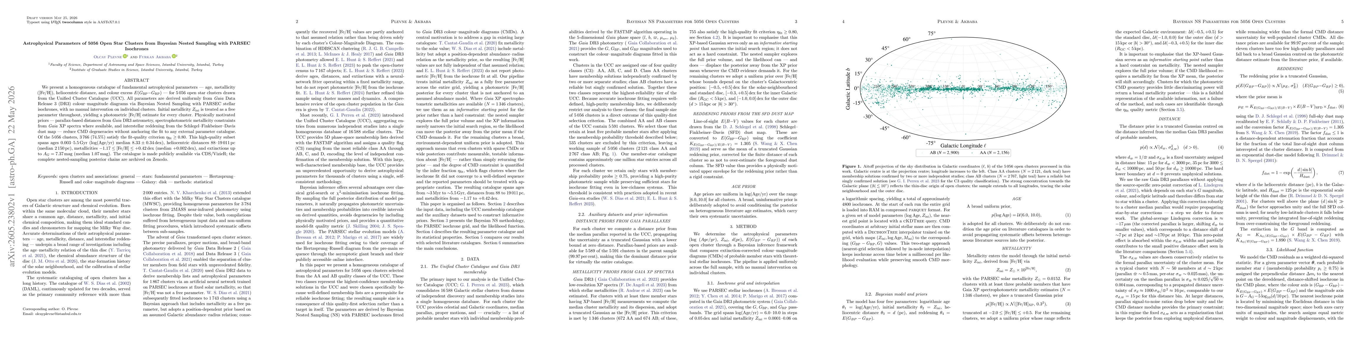 Thumbnail for Astrophysical Parameters of 5056 Open Star Clusters from Bayesian Nested Sampling with PARSEC Isochrones
