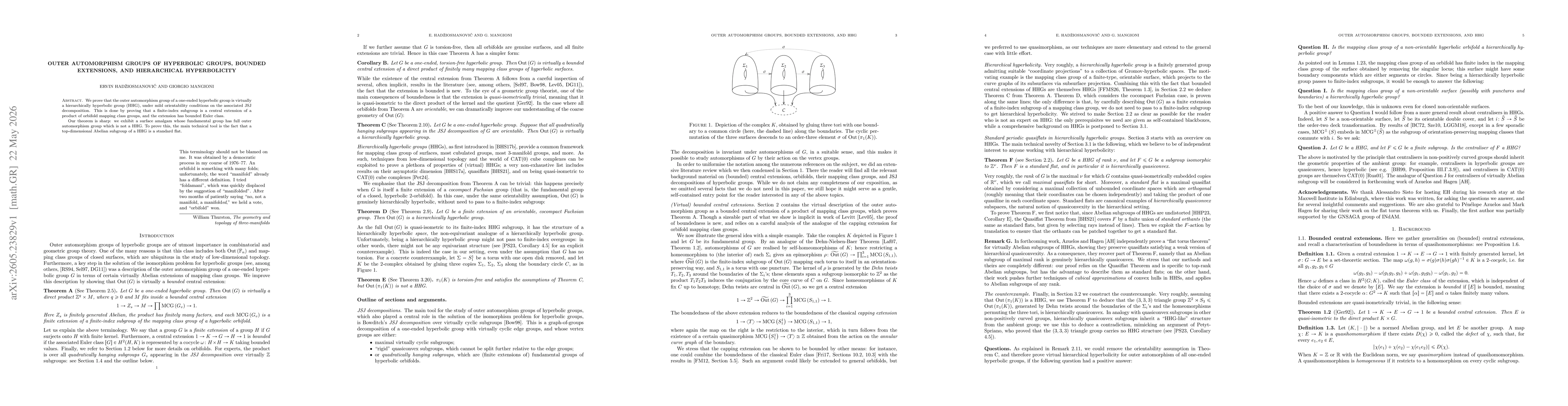 Thumbnail for Outer automorphism groups of hyperbolic groups, bounded extensions, and hierarchical hyperbolicity