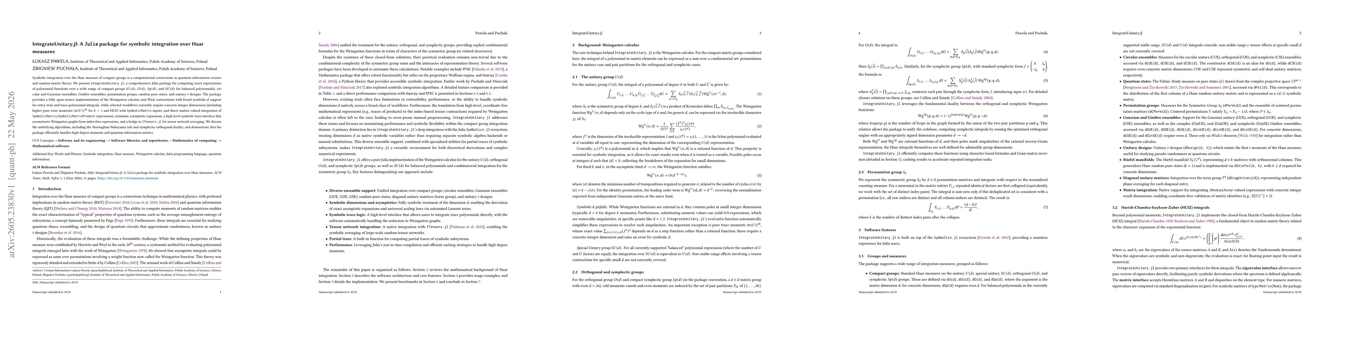 Thumbnail for IntegrateUnitary.jl: A Julia package for symbolic integration over Haar measures