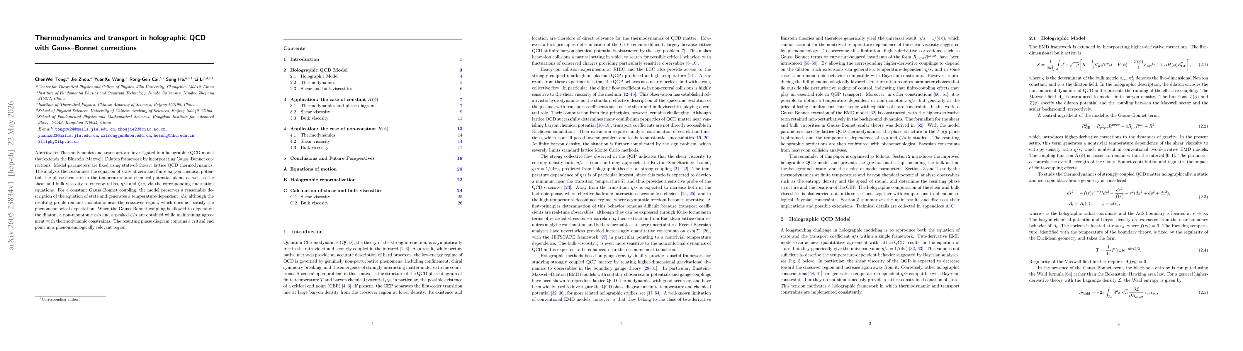 Thumbnail for Thermodynamics and transport in holographic QCD with Gauss-Bonnet corrections