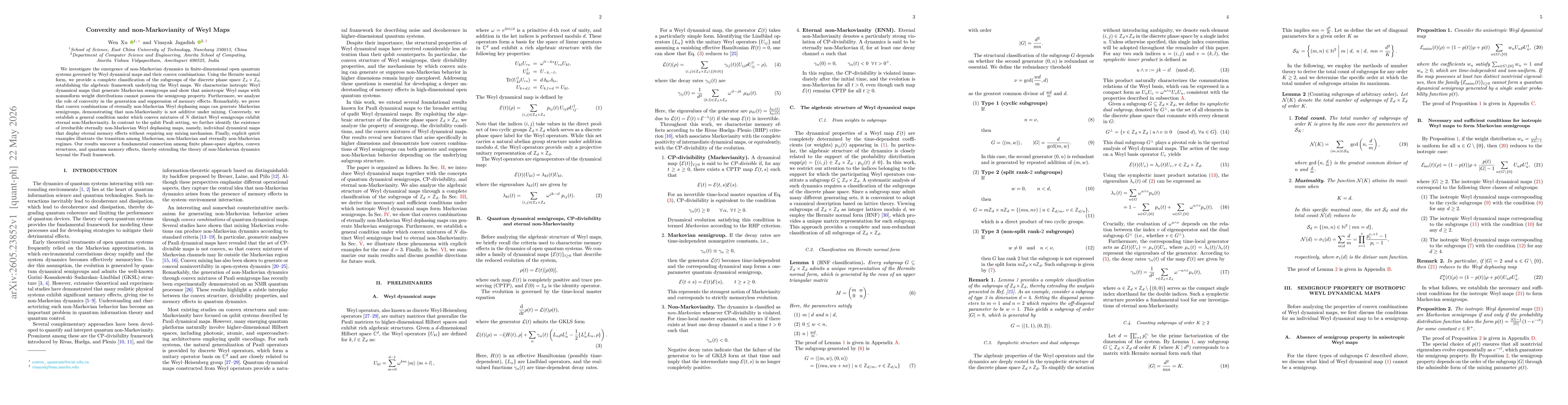Thumbnail for Convexity and non-Markovianity of Weyl Maps