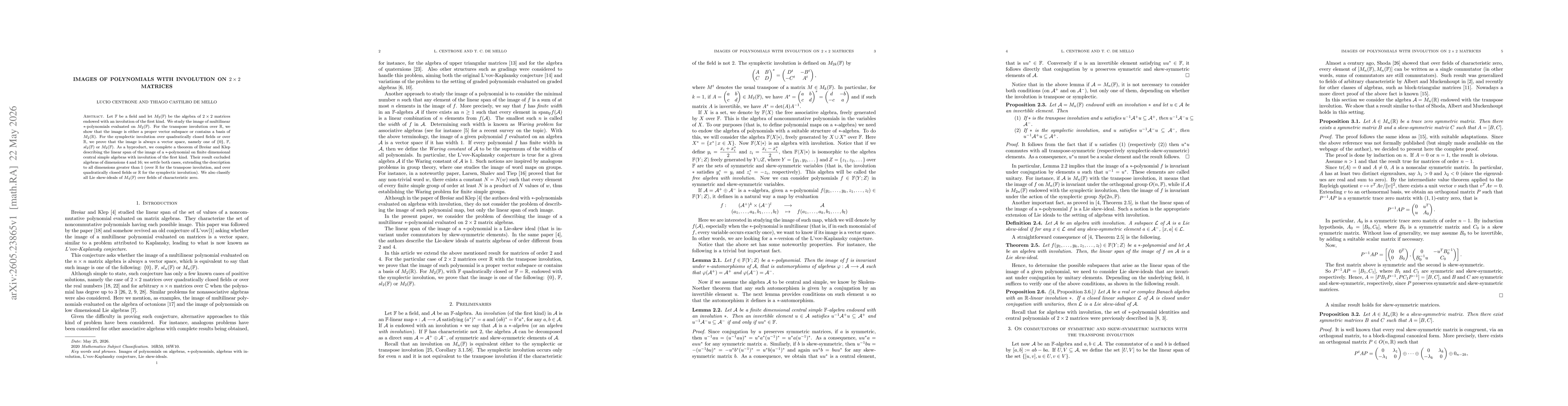 Thumbnail for Images of polynomials with involution on $2\times 2$ matrices